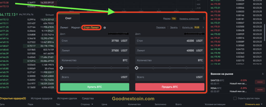 Покупка и продажа стоп-лимит бинансе